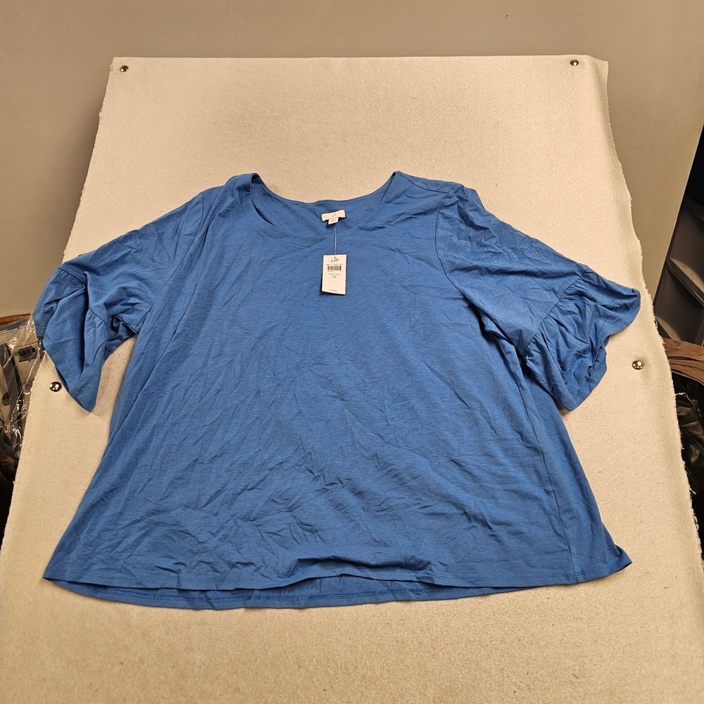 J. Jill Cerulean Blue Ruffle Sleeve Knit Top 3X NWT 266811 Cotton Modal Stretch